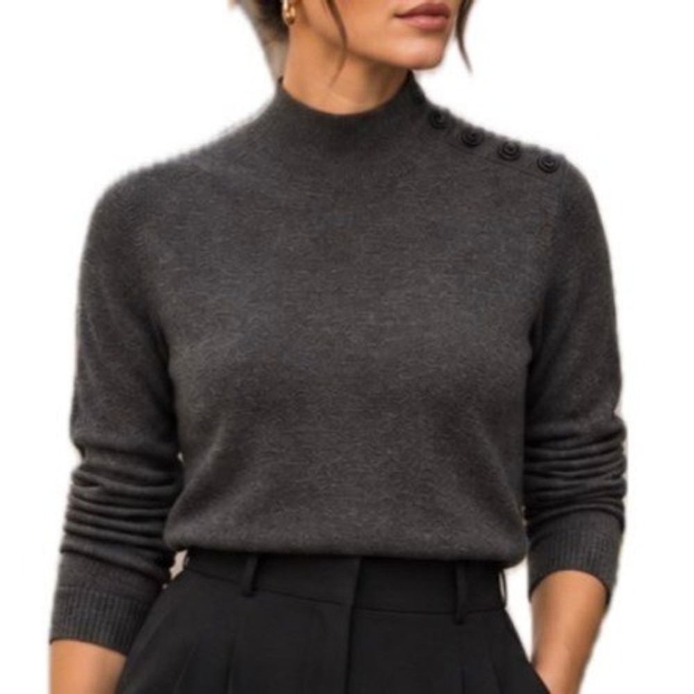 Charter Club Merino Wool Mock Neck Button Accent Sweater. Women's Size Large